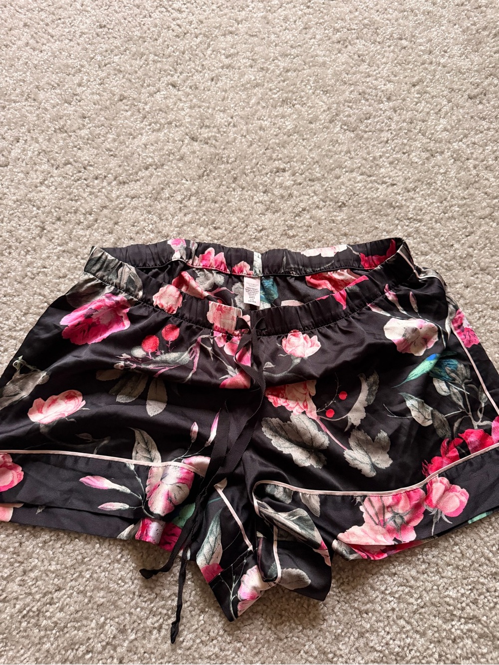 Victoria's Secret Black Floral Satin Athletic Shorts